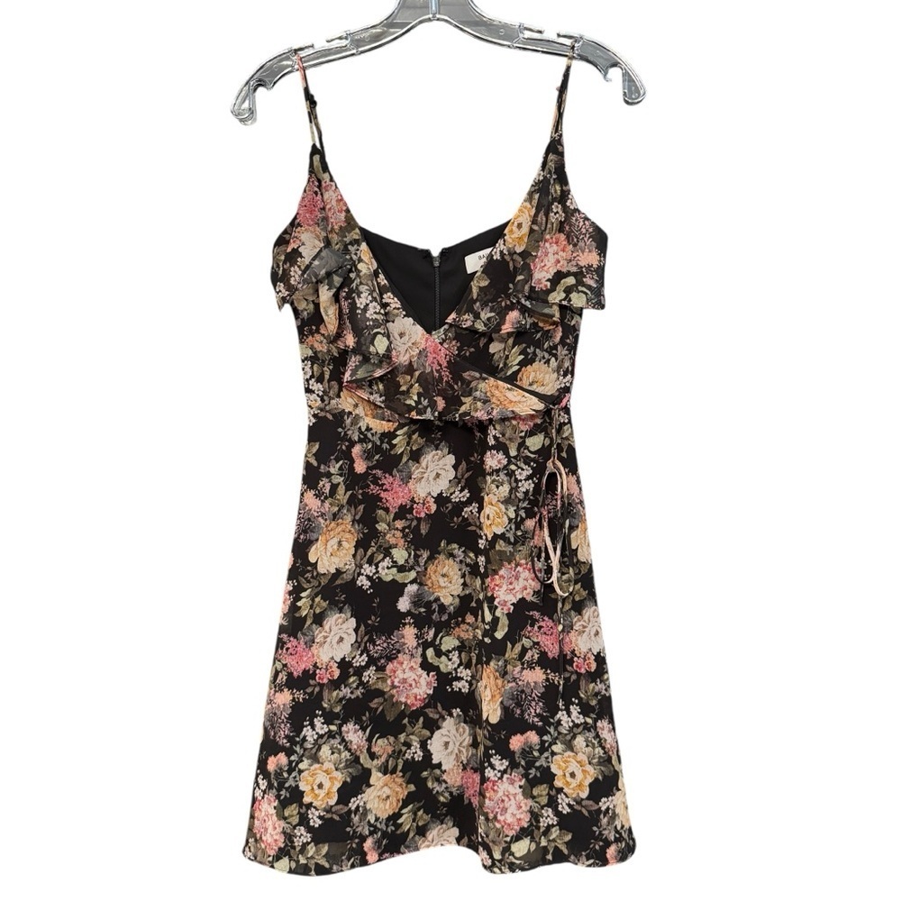 Bailey 44 Floral Ruffle Mini Dress Black Sleeveless Sz S